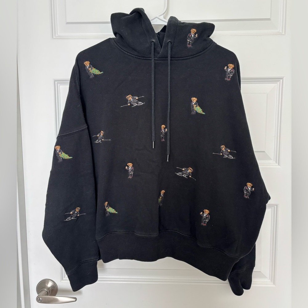 Ralph Lauren Black Hoodie with Embroidered Bears